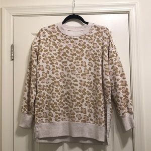 Aerie Oversized Crewneck Sweatshirt Pink Leopard